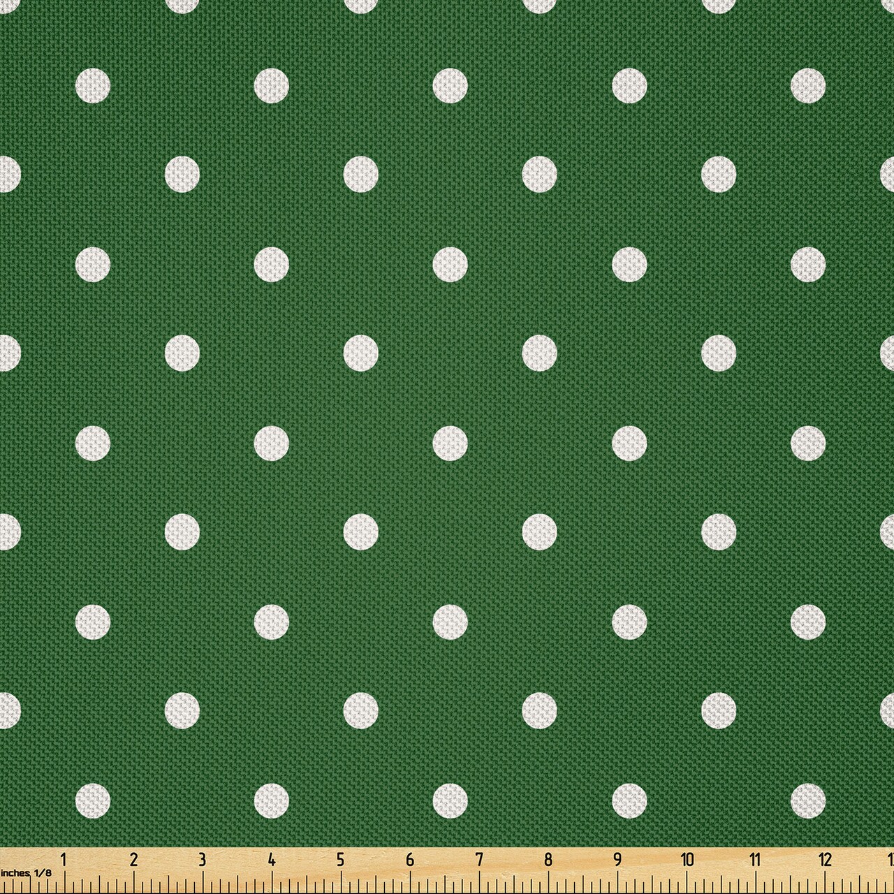 Ambesonne Christmas Fabric by The Yard, Retro Style Polka Dots Pattern in Xmas Noel Colors in Traditional Fashion, Decorative Satin Fabric for Home Textiles and Crafts, 1 Yards, Green and White